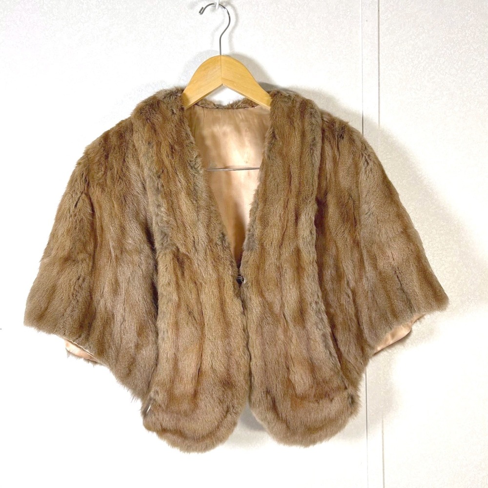 vintage 1950's/1960's brown short cropped mink fur shawl luxurious capelet - Picture 1 of 10